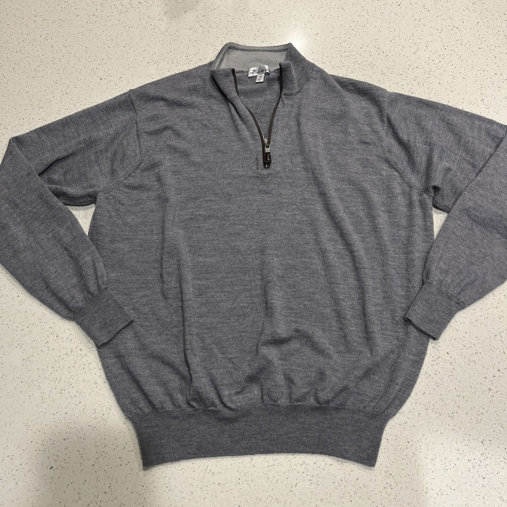 Peter Millar Mens Merino Wool/Silk 1/4 Zip Pullover Sweater w/Logo Sz 2XL